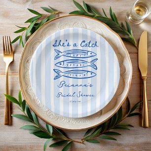 She's a catch sardines fish bridal shower custom paper plates