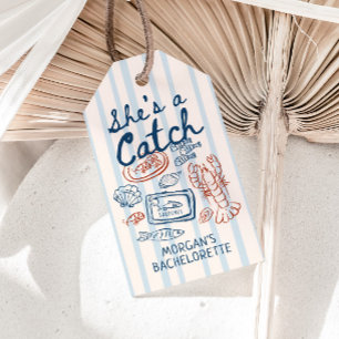 She's A Catch Seafood Coastal Bachelorette Gift Tags