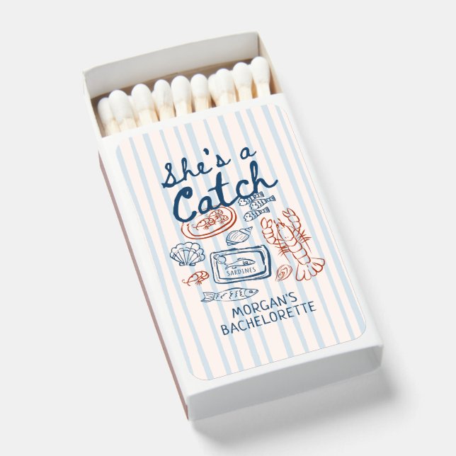 She's A Catch Seafood Coastal Bachelorette Matchboxes (Front Open)