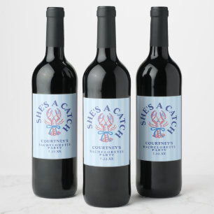 She's A Catch Summer Coastal Bachelorette Party Wine Label
