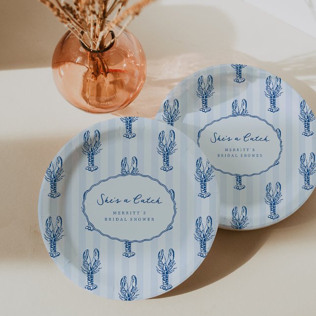 She's A Catch | Summer Lobster Bridal Shower Paper Plates (Creator Uploaded)