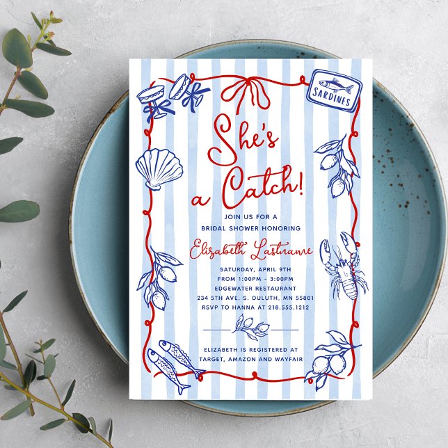 She's A Catch Whimsical Bridal Shower Invitation (Hook your guests’ attention with this charming She’s a Catch Whimsical Bridal Shower Invitation.)