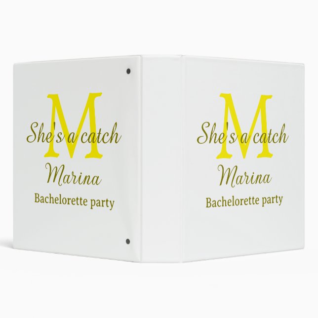 She's a catch yellow monogram bachelorette party n 3 ring binder (Background)