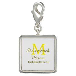 She's a catch yellow monogram bachelorette party n charm