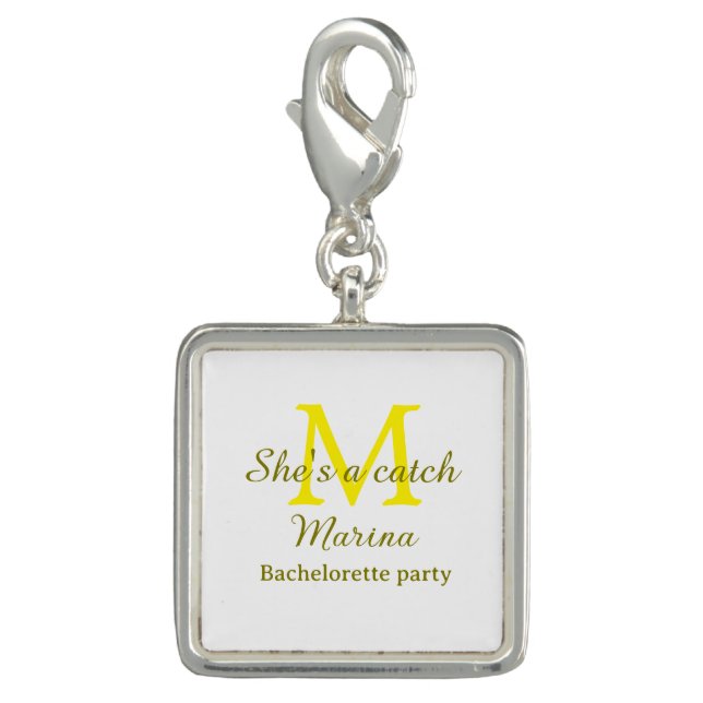She's a catch yellow monogram bachelorette party n charm (Front)