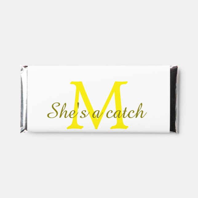 She's a catch yellow monogram bachelorette party n hershey bar favors (Front)