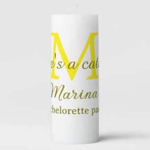 She's a catch yellow monogram bachelorette party n pillar candle