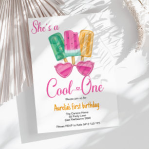 She's A Cool One First Birthday Popsicle Invitation