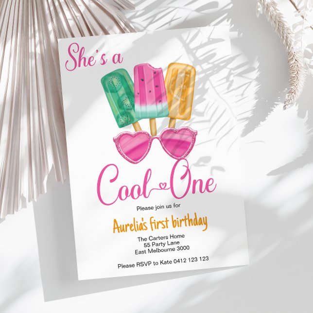 She's A Cool One First Birthday Popsicle  Invitation (Creator Uploaded)