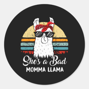 She's A D Momma Llama Funny Retro Vintage Mama  Classic Round Sticker