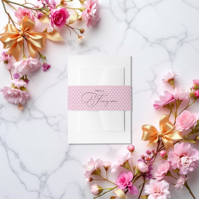 "She's a Fancy One" Pink Polka Dot 1st Birthday Invitation Belly Band ("She's a Fancy One" Pink Polka Dot 1st Birthday Invitation Belly Band)
