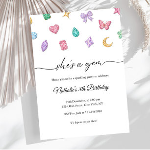 Shes a Gem Birthday Colorful Jewel Sparkle Invitation