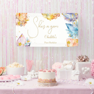 She's a Gem Birthday Crystals Girl's watercolor Banner