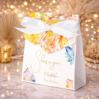 She's a Gem Birthday Crystals Girl's watercolor Favor Boxes