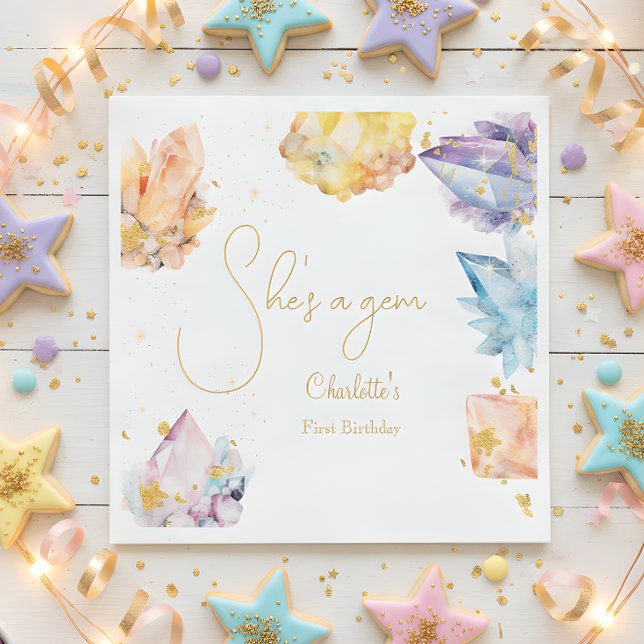 She's a Gem Birthday Crystals Girl's watercolor Napkins (Creator Uploaded)