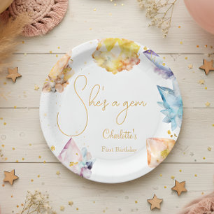She's a Gem Birthday Crystals Girl's watercolor Paper Plates