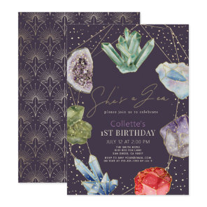 She's a Gem Crystals Gemstone Geology 1st Birthday Invitation