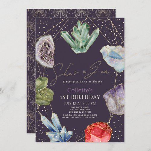 Shes a Gem Crystals Gemstone Geology 1st Birthday Invitation