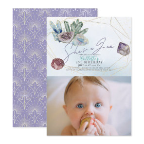 She's a Gem Crystals Gemstone Geology 1st Birthday Invitation