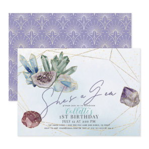 She's a Gem Crystals Gemstone Geology 1st Birthday Invitation