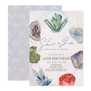 She's a Gem Crystals Gemstone Geology Birthday Invitation