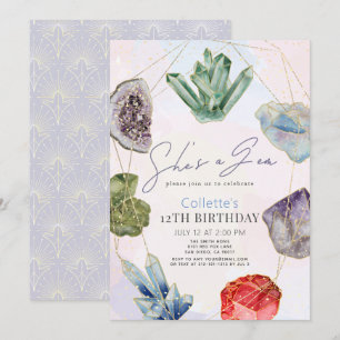 She's a Gem Crystals Gemstone Geology Birthday Invitation