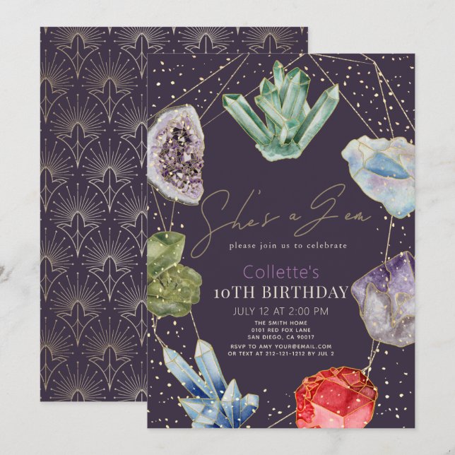 She's a Gem Crystals Gemstone Geology Birthday Invitation (Front/Back)