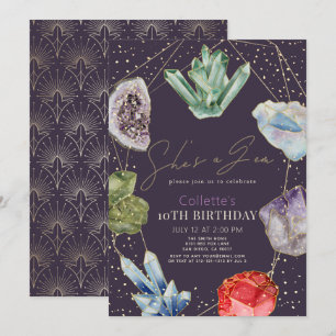 She's a Gem Crystals Gemstone Geology Birthday Invitation
