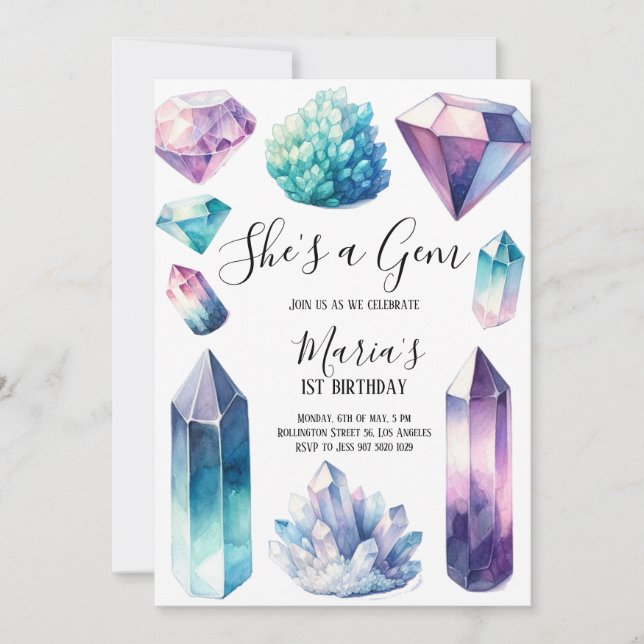 She's a Gem Crystals Gemstone Geology Kid Birthday Invitation (Front)