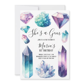 She's a Gem Crystals Gemstone Geology Kid Birthday Invitation