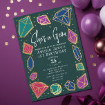 She's a Gem Crystals Gemstone Geology Kid Birthday Invitation<br><div class="desc">This trendy "she's a gem" kids birthday invitation features jewel-toned colors with crystals and gemstones. The reverse side features a pattern of twinkling gold stars. Personalize it for your needs. You can find matching products at my store.</div>