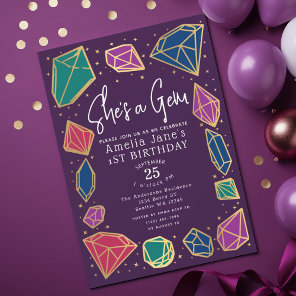 She's a Gem Crystals Gemstone Geology Kid Birthday Invitation