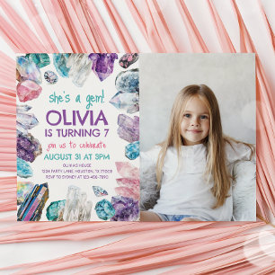 She's a Gem Geology Girl Birthday Photo Invitation