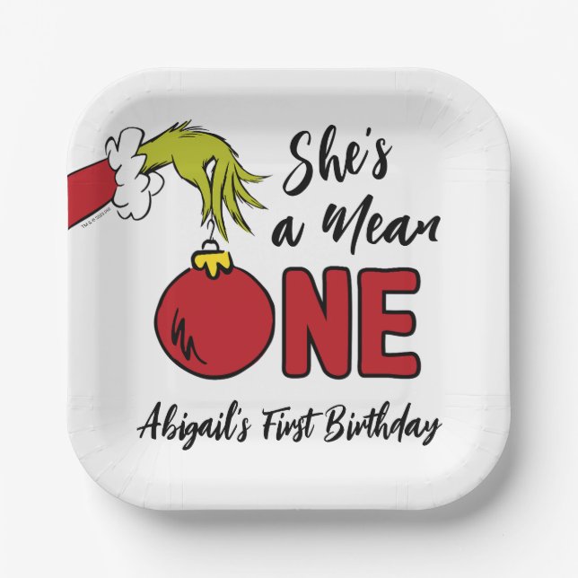 She's a Mean One | Grinch Birthday Paper Plates (Front)