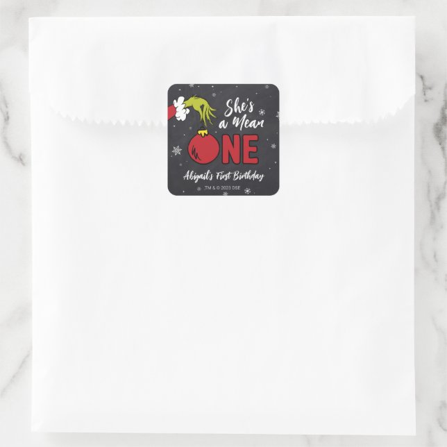 She's a Mean One | Grinch Birthday Square Sticker (Bag)