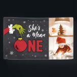 She's a Mean One | Grinch Chalkboard Birthday Banner<br><div class="desc">Check out this fun Dr. Seuss Grinch chalkboard birthday banner. Personalize by adding your favorite photo!</div>