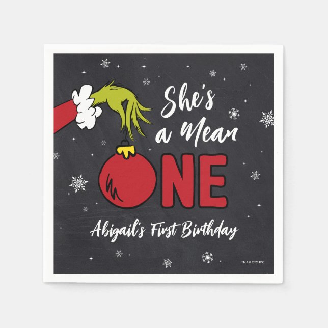 She's a Mean One | Grinch Chalkboard Birthday Napkins (Front)