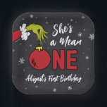 She's a Mean One | Grinch Chalkboard Birthday Paper Plates<br><div class="desc">Personalize these cute Dr. Seuss Grinch chalkboard plates for your child's 1st birthday.</div>