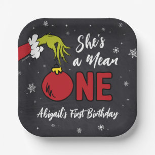 She's a Mean One   Grinch Chalkboard Birthday Paper Plates