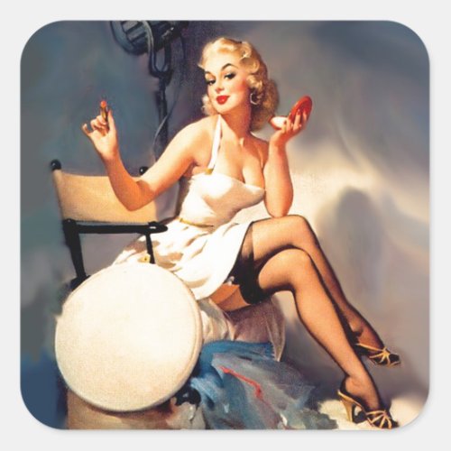Shes a Starlet Pin Up Girl Square Sticker
