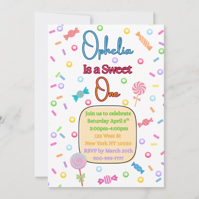She's a Sweet One First Birthday Party Invitation (Front)