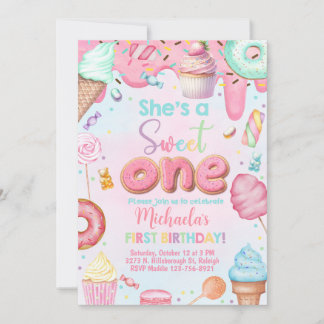She's a Sweet One girl 1st birthday invitation. Invitation