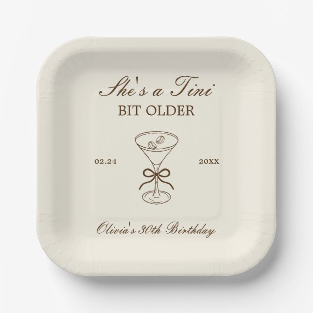 She's A Tini Bit Older Coffee Martini Birthday Paper Plates (Front)