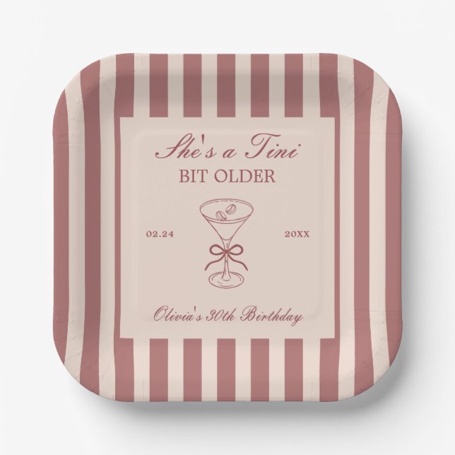 She's A Tini Bit Older Coffee Martini Birthday Paper Plates (Front)