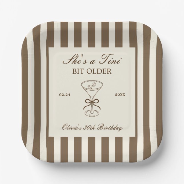 She's A Tini Bit Older Coffee Martini Birthday Paper Plates (Front)