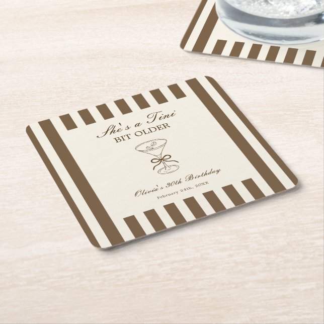 She's A Tini Bit Older Coffee Martini Birthday Square Paper Coaster (Angled)