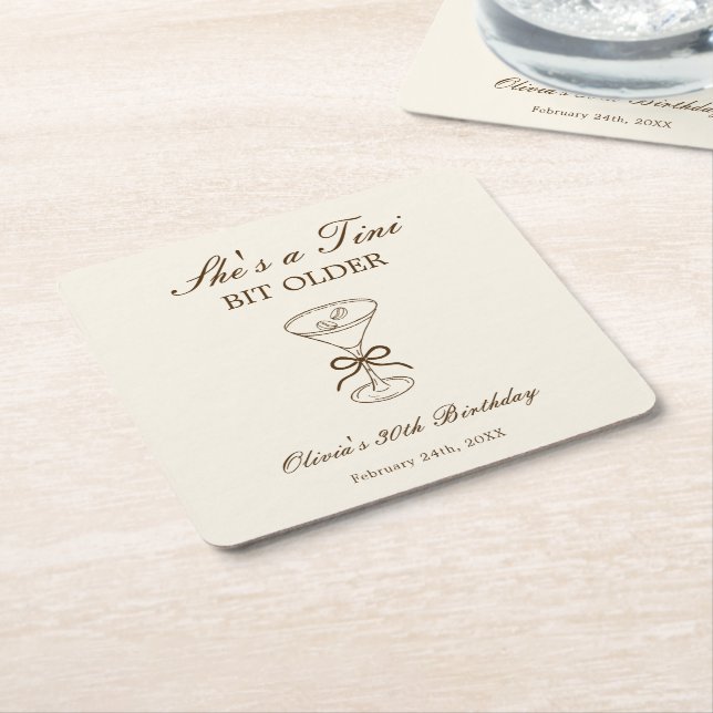 She's A Tini Bit Older Coffee Martini Birthday Square Paper Coaster (Angled)