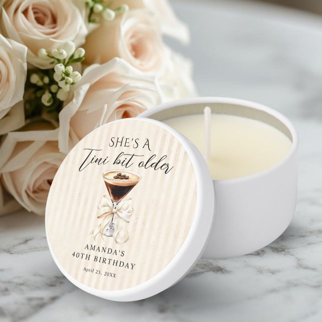 She's a Tini Bit Older Espresso Martini Birthday Mini Candle Favors (she's a tini bit older thank you mini favor gift)