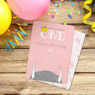 She's a Wild One - 1st Birthday Crown Pink Invitation