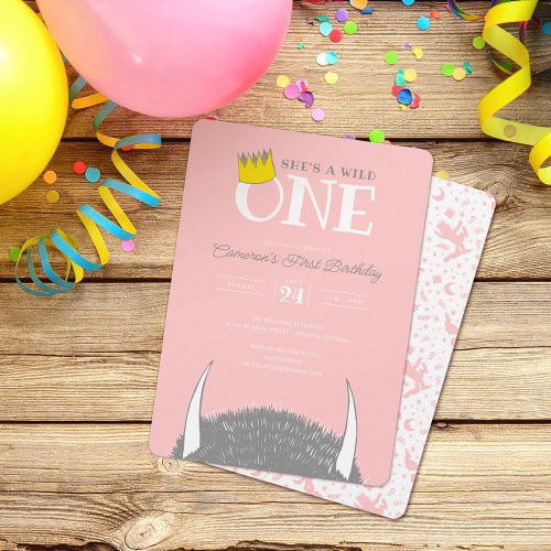 Shes a Wild One _ 1st Birthday Crown Pink Invitation